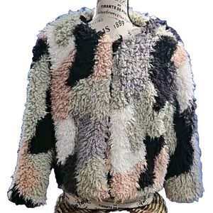 Calico  Faux Fur Teddy Coat Cozy 3/4 Sleeve Sz Large Thick Lined CL13